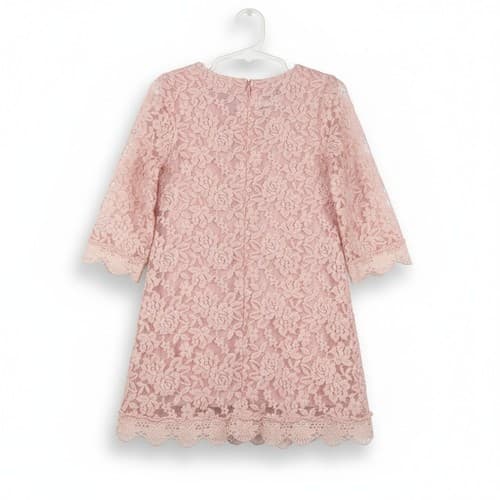 Girls Pink Floral Lace Fit and Flare Dress Size 130 3/4 Sleeve Knee Length Party - Thumbnail 2