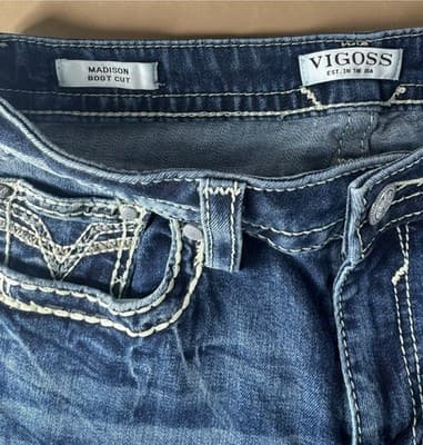 Womens Vigoss Size 29 Boot Cut Medium Wash Embroidered Hem / Pockets Designer - Thumbnail 6