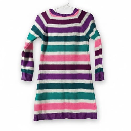 Cherokee Girls Striped Knit Sweater Dress 3T Purple Pink Teal Cotton Blend - Thumbnail 2