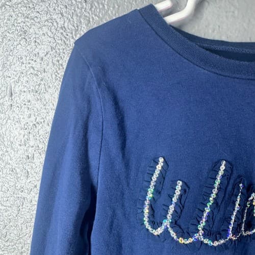 Carter's Girls Blue Wish Sequin Long Sleeve Shirt Size 8 Cotton Blend Tee - Thumbnail 2