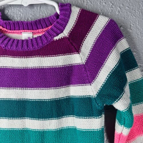 Cherokee Girls Striped Knit Sweater Dress 3T Purple Pink Teal Cotton Blend - Thumbnail 3