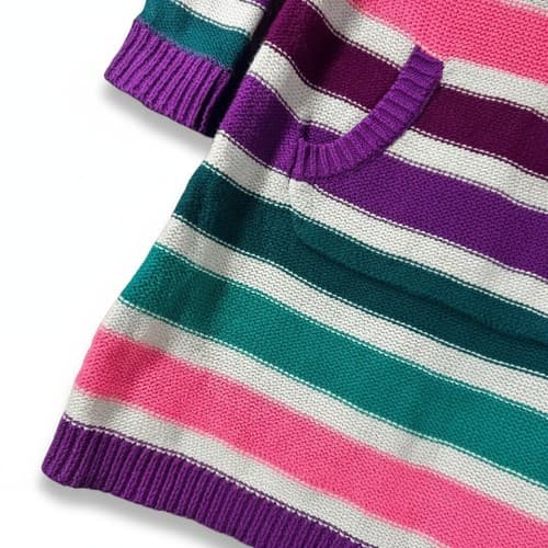 Cherokee Girls Striped Knit Sweater Dress 3T Purple Pink Teal Cotton Blend - Thumbnail 4
