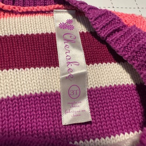 Cherokee Girls Striped Knit Sweater Dress 3T Purple Pink Teal Cotton Blend - Thumbnail 5