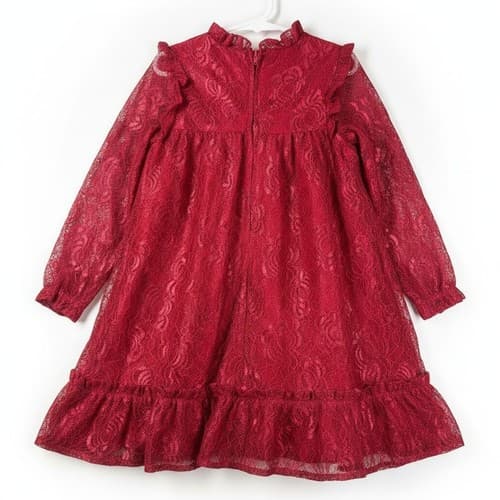 Wonder Nation Girls Red Lace Long Sleeve Tea Length Dress Size 5T Party Holidays - Thumbnail 2