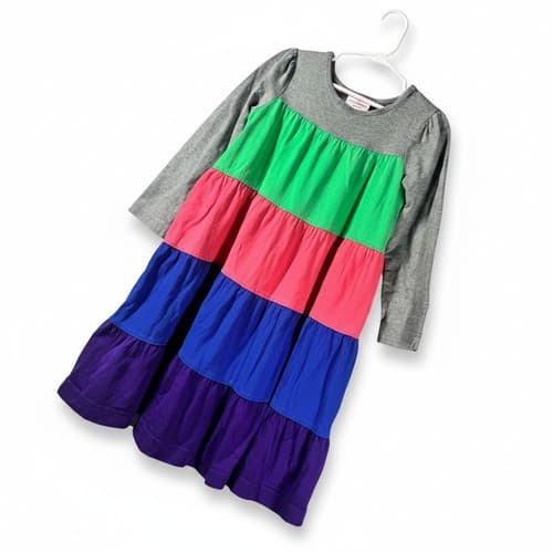 Hanna Andersson Girls Tiered Colorblock Long Sleeve Dress Size 110 US 5 Cotton - Thumbnail 2