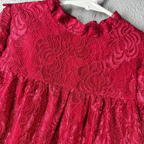 Wonder Nation Girls Red Lace Long Sleeve Tea Length Dress Size 5T Party Holidays - Thumbnail 3
