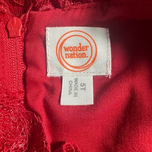 Wonder Nation Girls Red Lace Long Sleeve Tea Length Dress Size 5T Party Holidays - Thumbnail 6