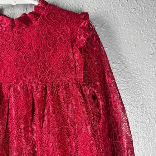Wonder Nation Girls Red Lace Long Sleeve Tea Length Dress Size 5T Party Holidays - Thumbnail 7