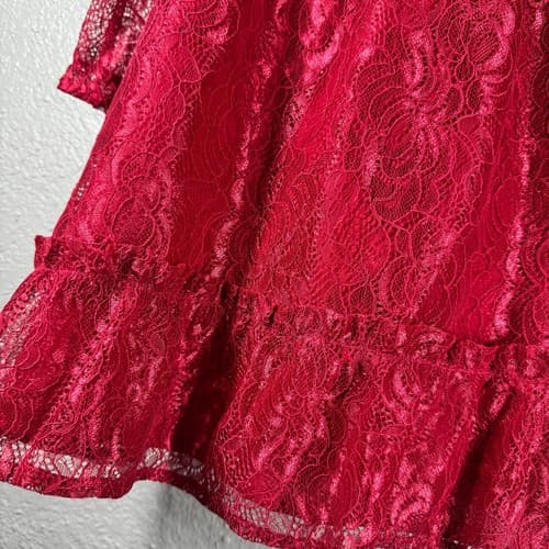Wonder Nation Girls Red Lace Long Sleeve Tea Length Dress Size 5T Party Holidays - Thumbnail 8