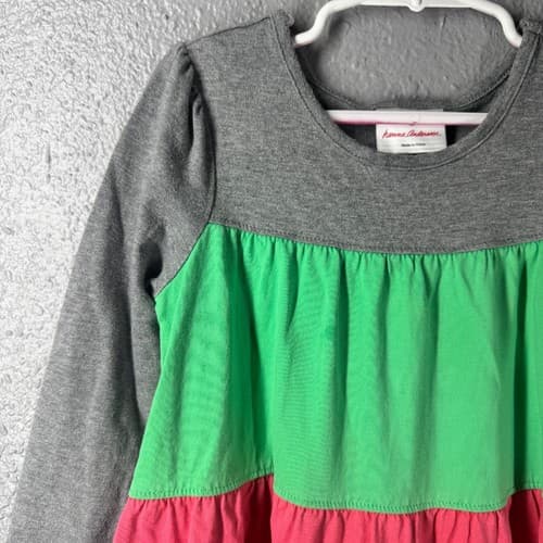Hanna Andersson Girls Tiered Colorblock Long Sleeve Dress Size 110 US 5 Cotton - Thumbnail 3