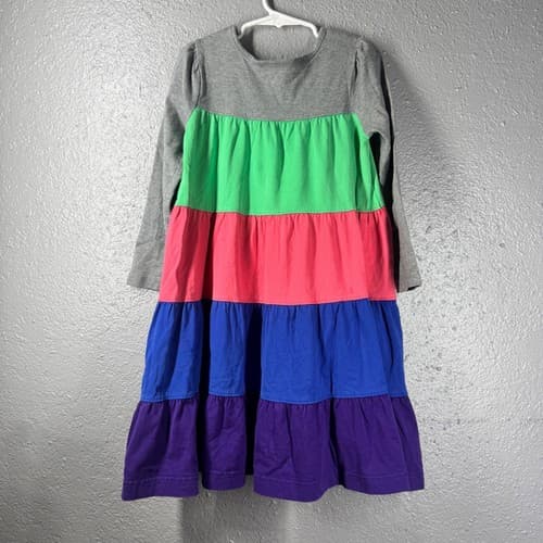 Hanna Andersson Girls Tiered Colorblock Long Sleeve Dress Size 110 US 5 Cotton - Thumbnail 4
