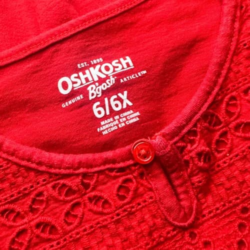 OshKosh B'gosh Girls Red Eyelet Lace Long Sleeve Pullover Shirt Size 6/6X Cotton - Thumbnail 6
