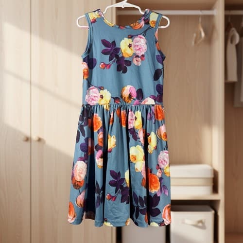 DotDotSmile Girls Floral Tank Dress Size 7 Blue Orange Rose Print Summer Fun - Thumbnail 2