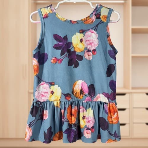 DotDotSmile Girls Floral Tank Dress Size 7 Blue Orange Rose Print Summer Fun - Thumbnail 3
