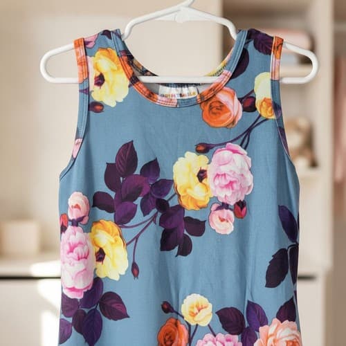 DotDotSmile Girls Floral Tank Dress Size 7 Blue Orange Rose Print Summer Fun - Thumbnail 5