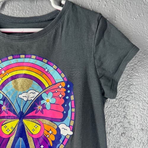 The Children's Place Girls Butterfly Rainbow Graphic T-Shirt Grey Size S 5/6 - Thumbnail 3