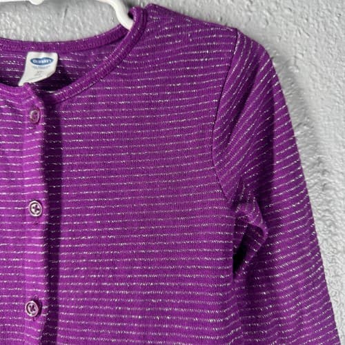 Old Navy Girls Purple Metallic Stripe Peplum Cardigan Sweater Size 3T Excellent - Thumbnail 6