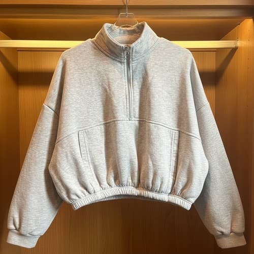Lazy Sunday Women's Gray Half-Zip Cropped Sweatshirt Size L Excellent Condition - Thumbnail 4