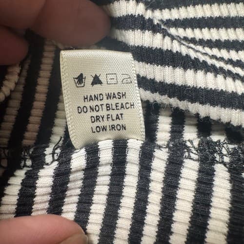 Iris Los Angeles Striped Ribbed Dress Small Black White Side Slit Cotton Stretch - Thumbnail 7