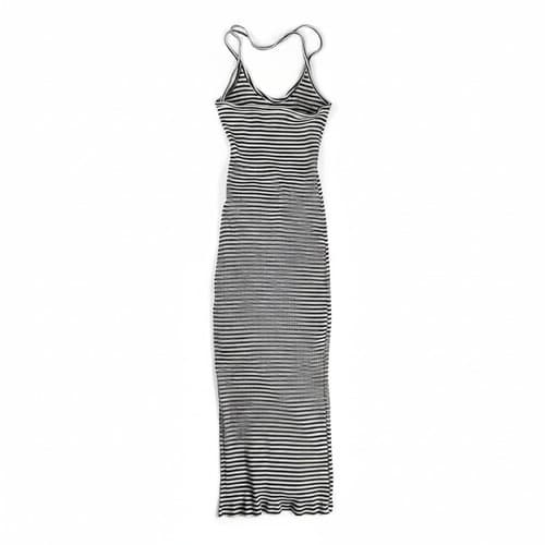 Iris Los Angeles Striped Ribbed Dress Small Black White Side Slit Cotton Stretch - Thumbnail 3