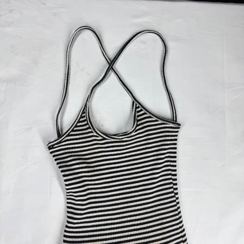 Iris Los Angeles Striped Ribbed Dress Small Black White Side Slit Cotton Stretch - Thumbnail 2