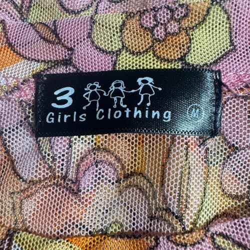 3 Girls Clothing Floral Sheer Mesh Short Sleeve Top Pink Orange Yellow Size M - Thumbnail 4