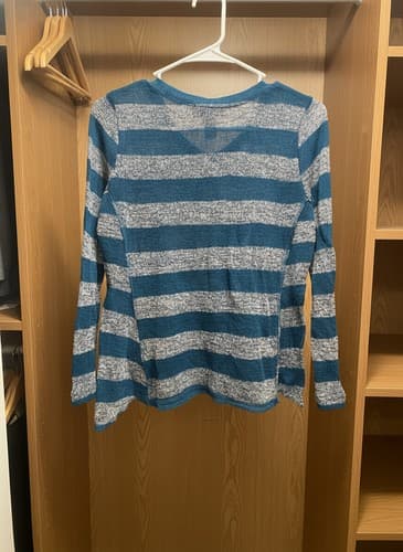 Style & Co Petite PS V-Neck Teal Silver Striped Pullover Sweater Excellent - Thumbnail 2