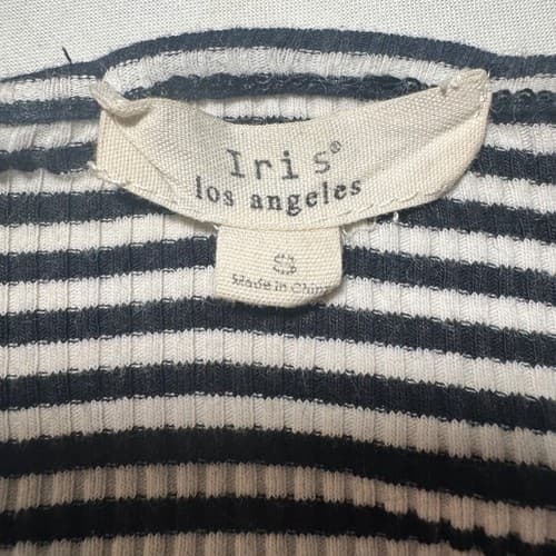 Iris Los Angeles Striped Ribbed Dress Small Black White Side Slit Cotton Stretch - Thumbnail 5