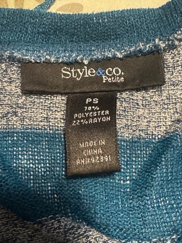 Style & Co Petite PS V-Neck Teal Silver Striped Pullover Sweater Excellent - Thumbnail 3