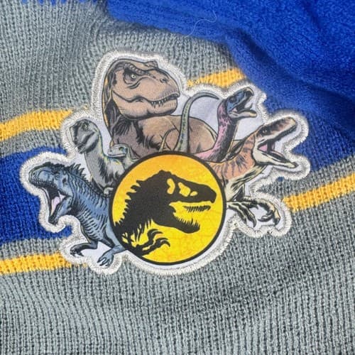 Jurassic World Boys Beanie Hat & Gloves Set Blue Grey Dinosaur Size 8-12 New - Thumbnail 2