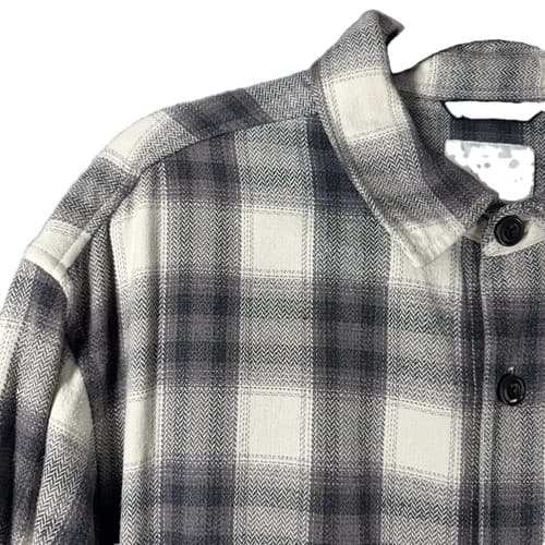 Epigram Men's Plaid Herringbone Flannel Shirt Grey White Cotton Size XL Pockets - Thumbnail 4