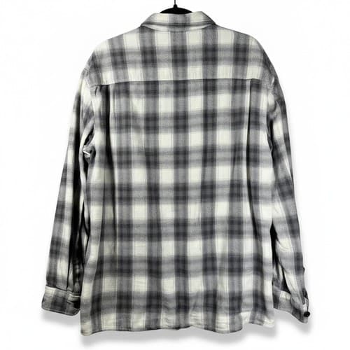 Epigram Men's Plaid Herringbone Flannel Shirt Grey White Cotton Size XL Pockets - Thumbnail 3