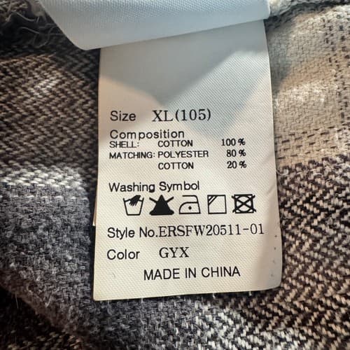 Epigram Men's Plaid Herringbone Flannel Shirt Grey White Cotton Size XL Pockets - Thumbnail 8