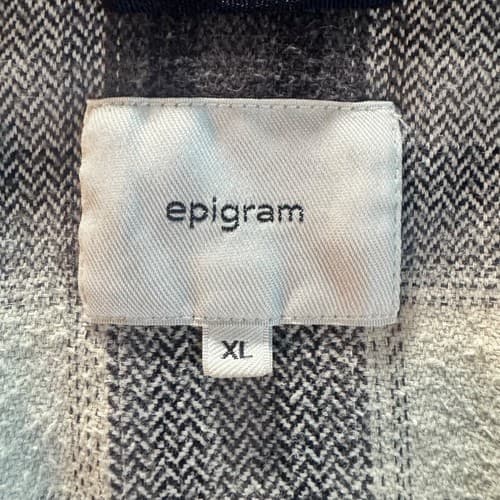 Epigram Men's Plaid Herringbone Flannel Shirt Grey White Cotton Size XL Pockets - Thumbnail 5