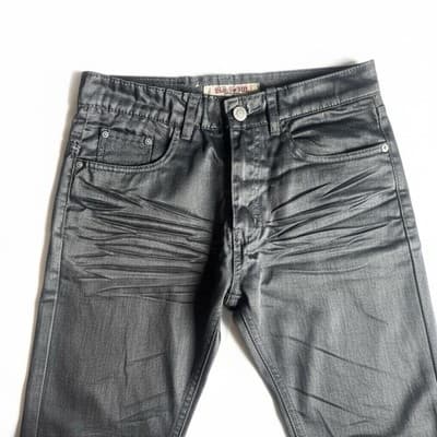 Old Skool Men's Black Coated Slim Straight Jeans Size 30x30 Excellent Condition - Thumbnail 2