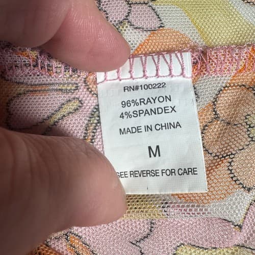 3 Girls Clothing Floral Sheer Mesh Short Sleeve Top Pink Orange Yellow Size M - Thumbnail 5
