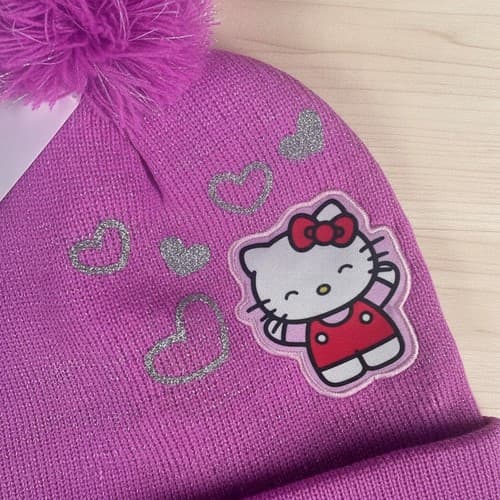Sanrio Hello Kitty Girls Pink Beanie Hat & Gloves Set Big Girl 7-12 NWT Knit - Thumbnail 3