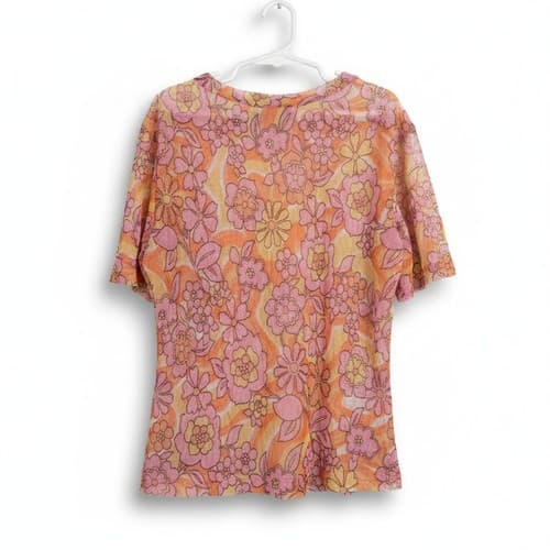 3 Girls Clothing Floral Sheer Mesh Short Sleeve Top Pink Orange Yellow Size M - Thumbnail 2