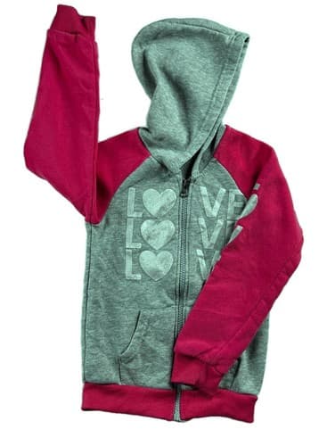 Coney Island Girls Zip-Up Hoodie Gray Pink Heart Love Graphic Size 4T Fleece - Thumbnail 2