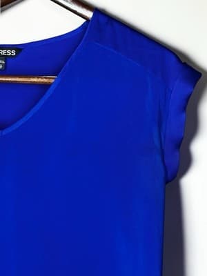 Express Woman’s Royal Blue V Neck Size XS/TP Sheer Silky Fabric - Thumbnail 3