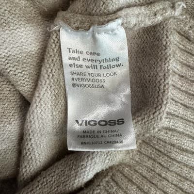 Vigoss Oatmeal/White Striped Sweater Boxy Crop Cotton Blend Sweater Size Medium - Thumbnail 6