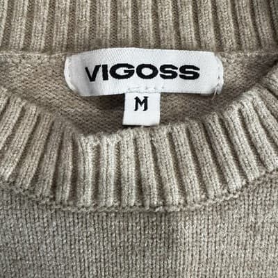 Vigoss Oatmeal/White Striped Sweater Boxy Crop Cotton Blend Sweater Size Medium - Thumbnail 4