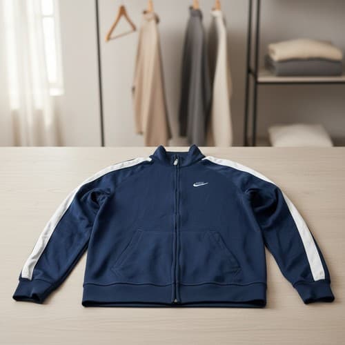 Nike Men's Navy Blue Track Jacket XL Full Zip White Stripe - Excellent Cond. - Thumbnail 2