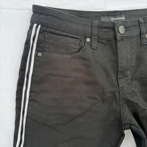 Fried Denim Men's Slim Fit Black Side Stripe Pants 32x30 Excellent Condition - Thumbnail 4