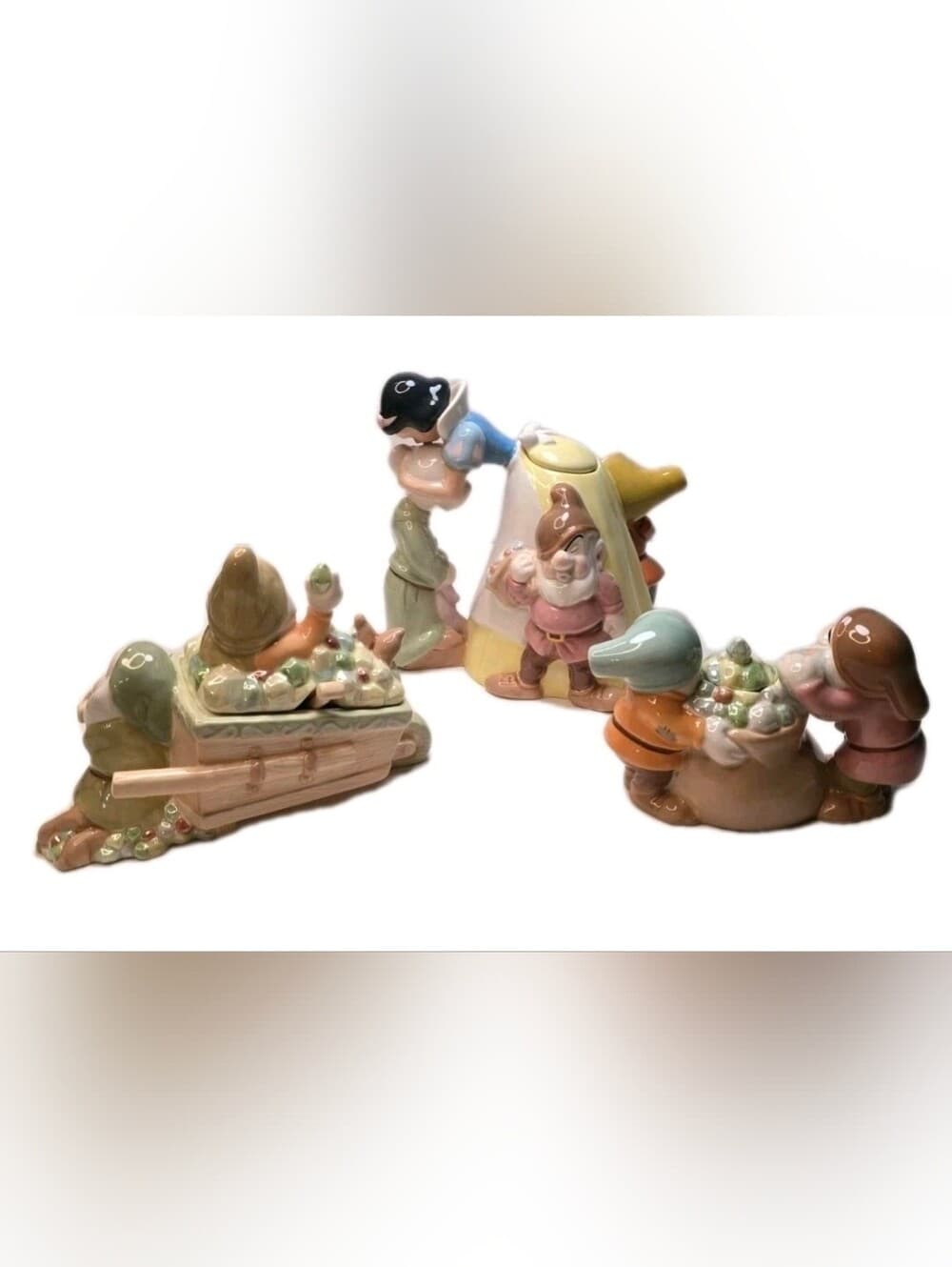 Rare Retired Disney Direct 2000s Snow White & Seven Dwarfs Ceramic Tea Set IOB - Thumbnail 4