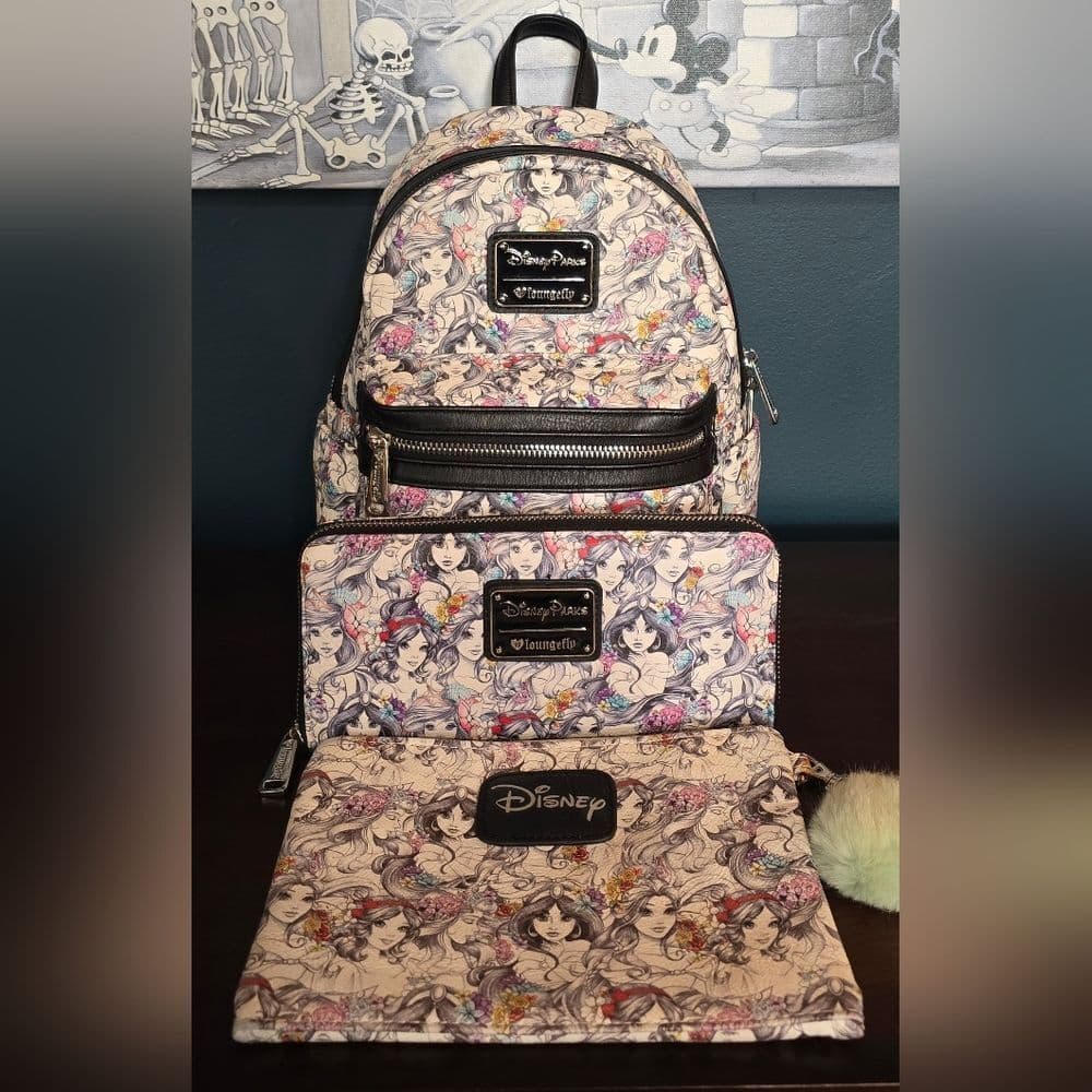 Loungefly Disney Parks Princess AOP Backpack, Wallet, and Pouch Set - Thumbnail 14