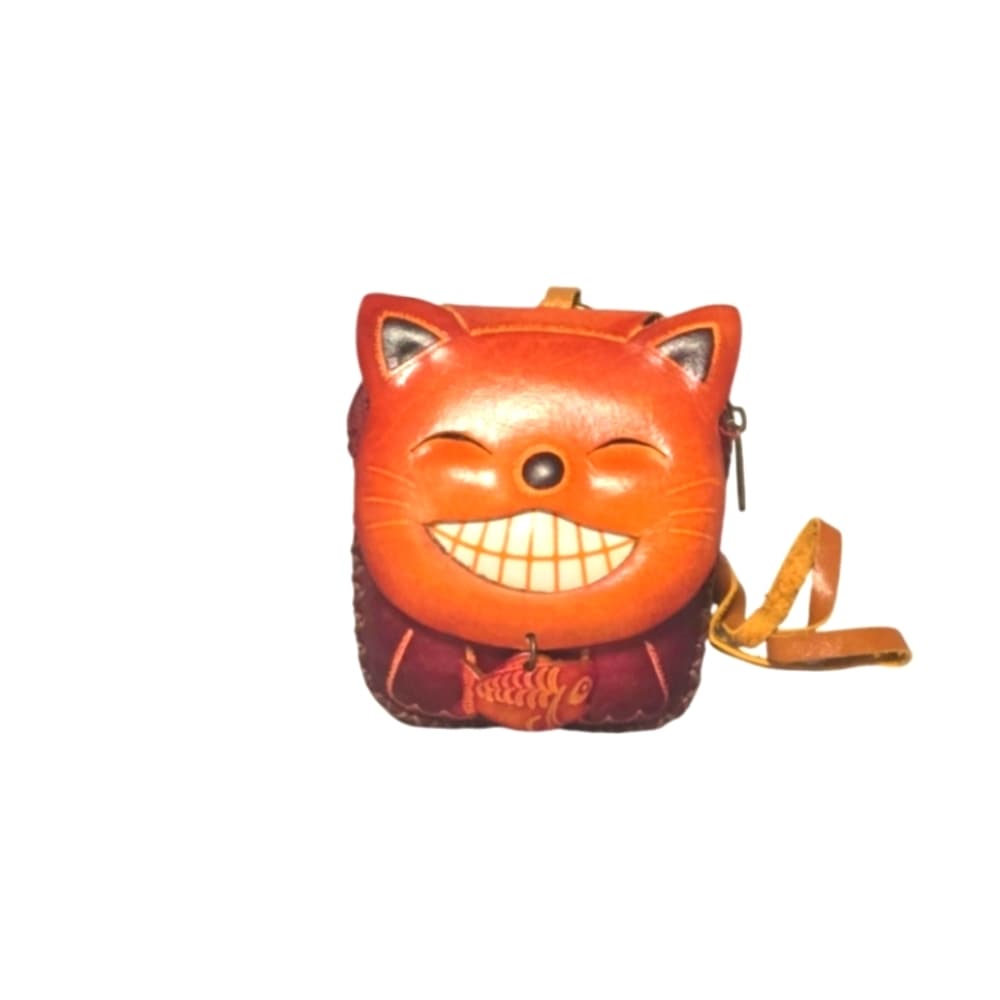 Real Leather Cat With Fish Wristlet Wallet Change Coin Purse Zip Closure Charm - Thumbnail 4