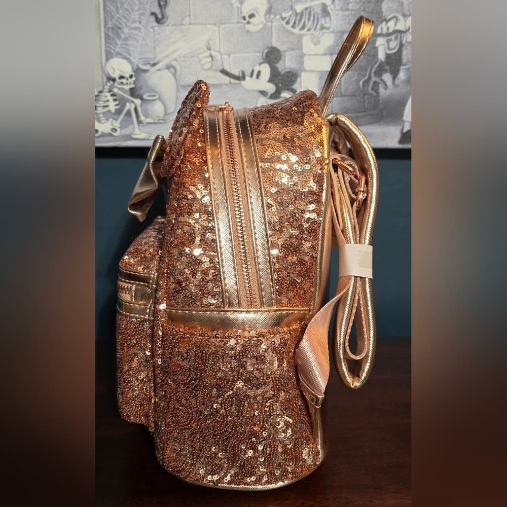 Loungefly Disney Parks Minnie Mouse Rose Gold Sequin Backpack - Thumbnail 4