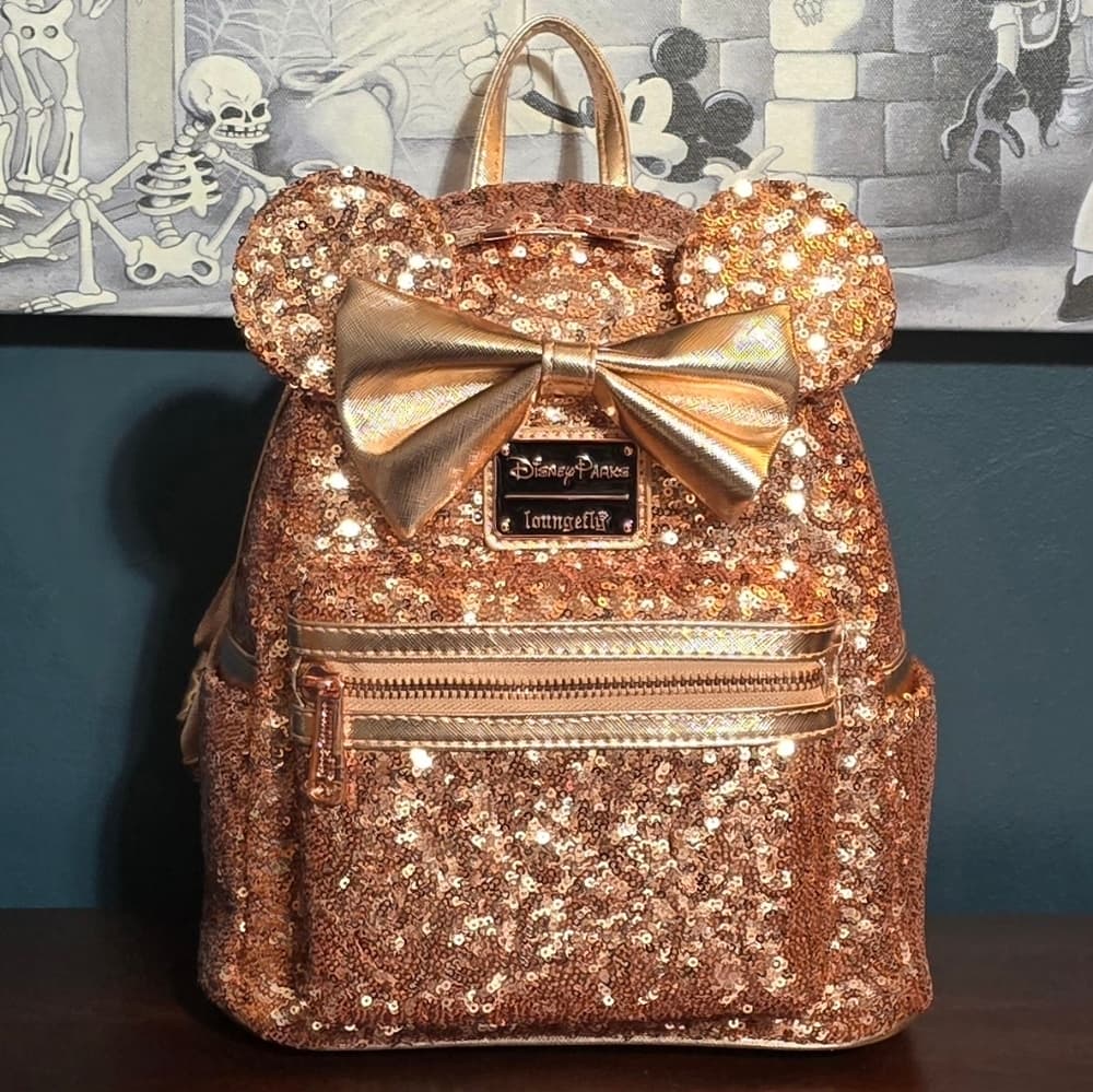 Loungefly Disney Parks Minnie Mouse Rose Gold Sequin Backpack - Thumbnail 2