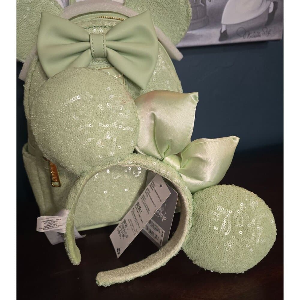 Loungefly Disney Parks Minnie Mouse Sequined Mint Backpack & Ears - Thumbnail 8